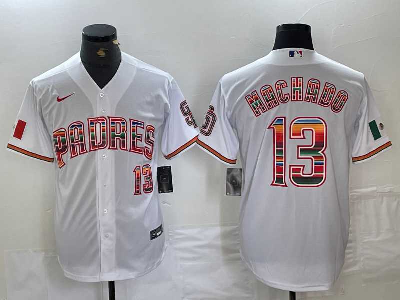 Men%27s San Diego Padres #13 Manny Machado Mexico White Cool Base Stitched Baseball Jersey Dzhi
